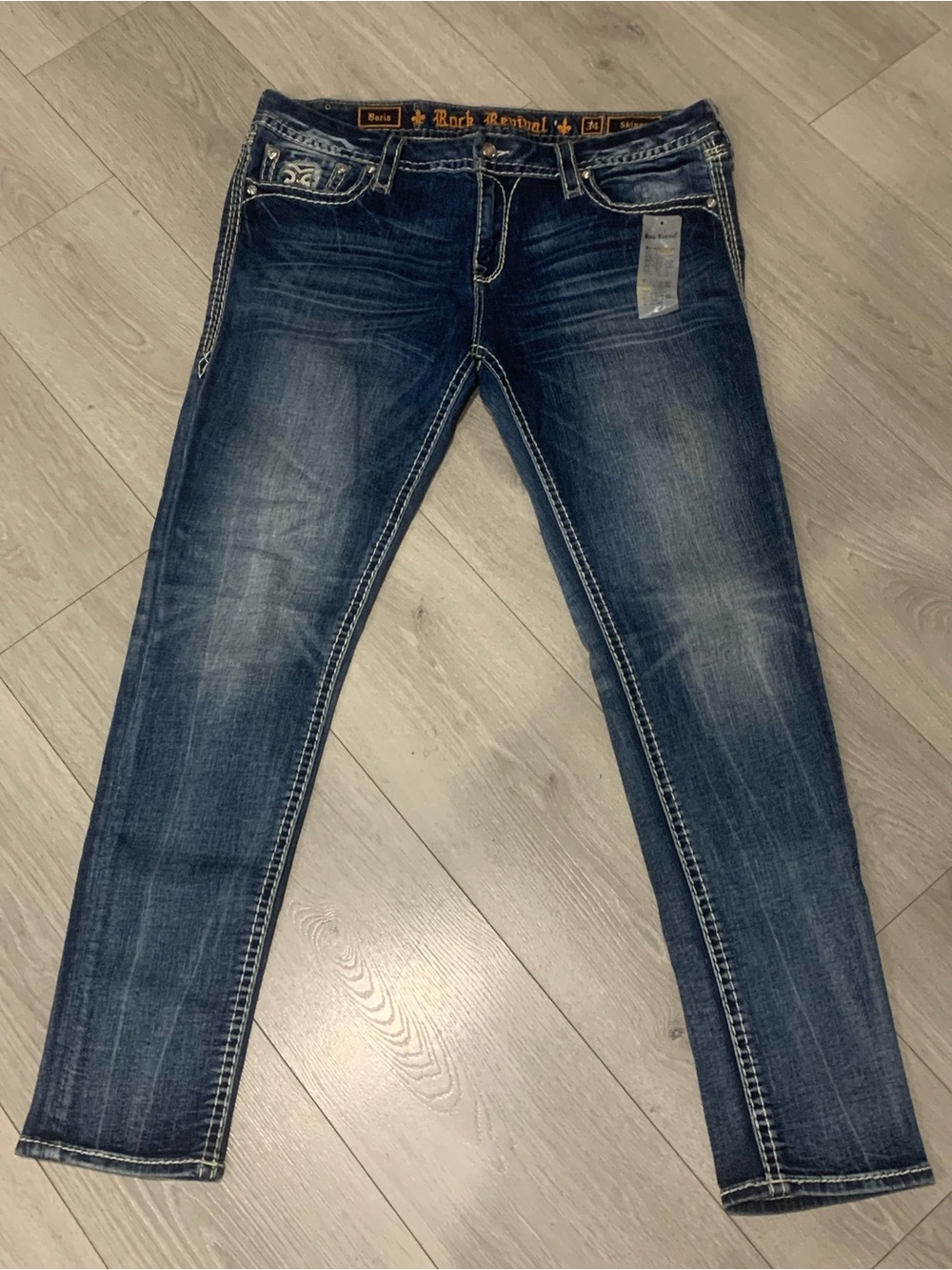 Brand New Rock Revival Boris Skinny Dark Blue Jeans Size 34